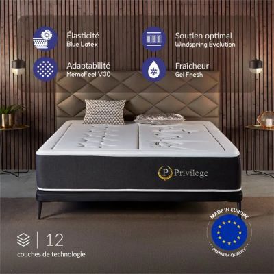 le matelas se trouve au milieu d'une pièce, avec derrière lui un mur lambrissé