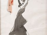 dessin représentant une femme en robe longue tenant un parapluie