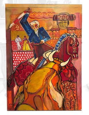 Christiane GIRAN (née en 1942) - Corrida de rejón - Huile su…