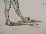 a drawing of a man walking with a bag on his back