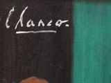 a painting of a teddy bear sitting in front of a green wall