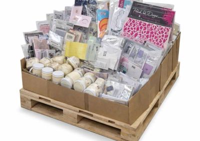 a wooden crate with a lot of products in it
