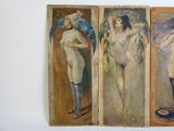 three paintings of nudes are hanging on a wall next to each other
