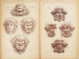 an old book with a bunch of drawings of faces on it