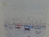 a picture of a painting of boats in the water