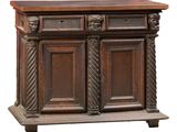 an image of a wooden sideboard with carvings on it