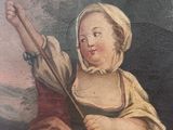 painting of a woman with a violin and a dog in a field