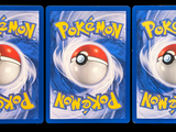 three cards with pokemon on them on a black background