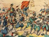 an image of a painting of a military battle with men in uniform