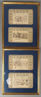 trois photos encadrées représentant des chevaux et des jockeys, sur lesquelles figurent des numéros