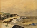 une aquarelle représentant un bateau sur la plage