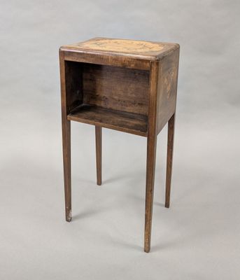 an image of a small wooden table with a drawer on top of it