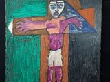 un tableau représentant un homme avec une croix dessus