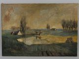une image représentant un tableau représentant un paysage avec des arbres et un étang