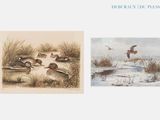 deux tableaux représentant des canards dans l'eau, dont l'un est en train de voler