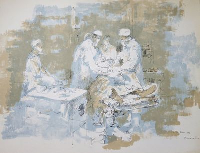 un tableau représentant un groupe de médecins dans un hôpital