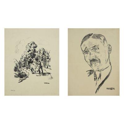 deux dessins en noir et blanc d'un homme et d'une femme