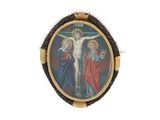 an image of a painting of jesus on the cross on a white background