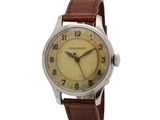 an old watch with a brown leather strap on a white background