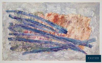 abstract watercolor painting of a bunch of blue and orange sticks