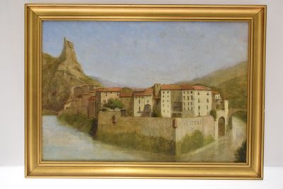 Ecole moderne, "ENTREVAUX, ALPES de Haute Provence", huile s…