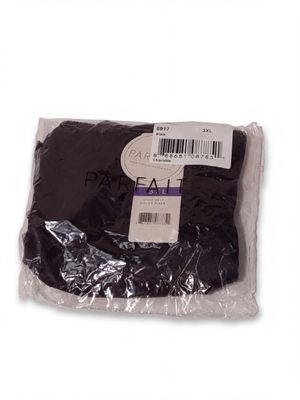 a black shirt wrapped in plastic on a white background
