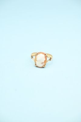 a close up of a ring with a shell on it