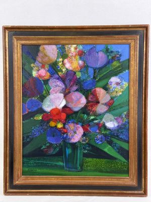 a painting of a bouquet of flowers in a vase