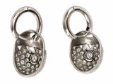 two pairs of silver earrings with diamonds on them on a white background