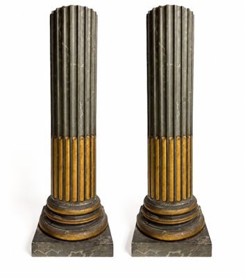 pair of antique brass and marble columns on marble bases