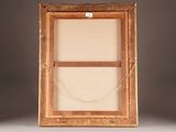 an old wooden picture frame with a rope hanging from it ' s side