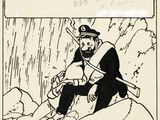 a drawing of a man on a mountain with skis