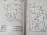 an open book with a drawing of a man riding a horse
