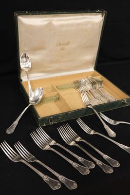 six forks and six spoons in a case