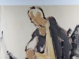 a painting of a woman sitting on a chair