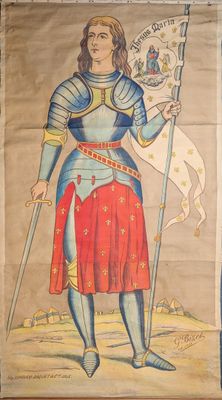 une image représentant un tableau d'un homme en armure tenant un drapeau