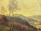 une image représentant un tableau représentant un paysage avec des arbres sur une colline