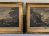 deux tableaux encadrés représentant un paysage avec des arbres et une rivière