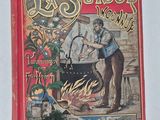 an old book with a picture of a man cooking a pot