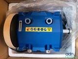 a blue box with a blue and yellow electronic device inside of it