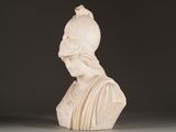 marble bust of a man with a helmet on his head
