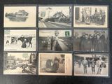 several old black and white photographs of men and women on a train track