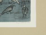 drawing of a group of birds sitting on top of a table