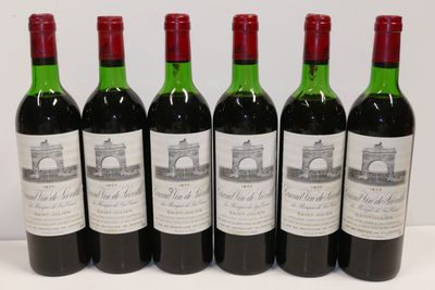 six bouteilles de vin rouge sont alignées sur une table