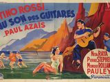une vieille affiche de cinéma représentant deux roses et quelques guitares