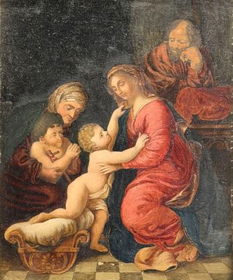 un tableau représentant une femme tenant un bébé dans une crèche