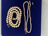 un gros plan sur un collier et une chaîne posés sur un plateau bleu