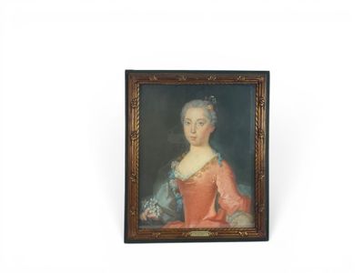 portrait of a lady in a red dress with a blue shawl
