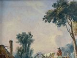 a painting of a man on a horse drawn cart