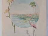 a picture of a painting of a bird and a flower